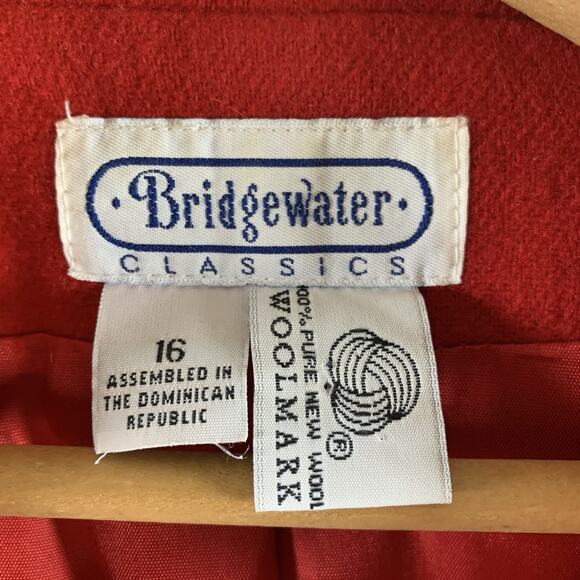 Vintage Womens 100% Wool Double Breasted Blazer Sz 16 Red Old Money Gold Button - Picture 12 of 14